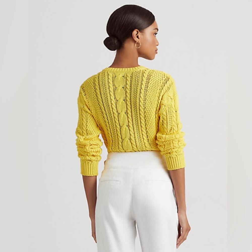 NWOT Ralph Lauren Black Label Aran-Knit Cotton Sweater in "Sunfish Yellow" Sz L - Picture 3 of 10